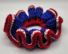 Set of 2 Handmade XL Crochet Scrunchies Red White Blue Patriotic July 4th