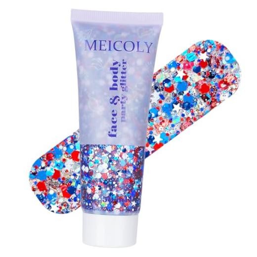 Red White and Blue Face Glitter,4th of July Patriotic Accessories,Star Hair