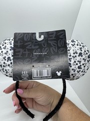 Disney Mickey Mouse Ears Headband Black Sequin Bow White Character Print