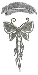 2 Pack JCGY Crystal Silver White Butterfly Bridal Barrette 2 Styles 9050/0004-2