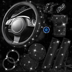 11 PCS Bling Diamond Car Accessories for Women, Sparkly Rhinestone Steering Whee