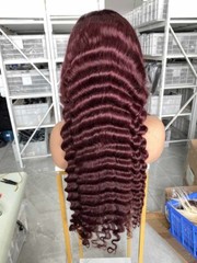 Discounted 28″ 99J# Deep wave Transparent lace front Wig human hair for women