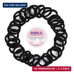 HOYOLS Seamless Hair Ties, Soft Cloth Fabric Black Bands, Large Ponytail Holder