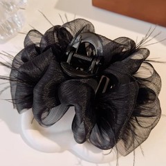 Large Bow Hair Claw Clips for Women Black Feather 1 Count (Pack of 1),