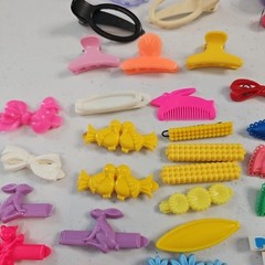 Vintage 80s 90s Huge Hair Barrettes Ties & Clips Mixed Lot Plastic & Metal Girls