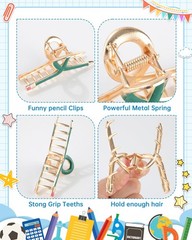 3 PCS Metal Pencil Hair Clips Women Funny Teacher Claw Thick Thin Back School