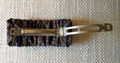 Fabric Barrette Black Blue Paisley 3 & 3.5″ long Scrunched