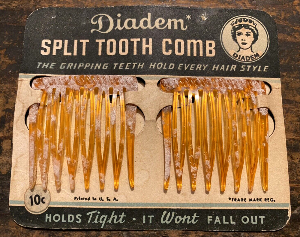 NOS Vintage Diadem Split Tooth Hair Combs 1940’s Vanity Beauty NIP