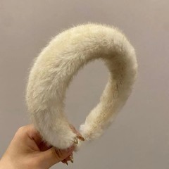 Autumn Winter Mink Fur Headband for Women, Fluffy Plush Thick Hair Band