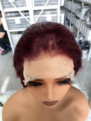 Discounted 28″ 99J# Deep wave Transparent lace front Wig human hair for women