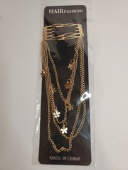 Hair Fashion Double 1″ Wide Comb Layered Gold Tone Chain Flower Charms Fantasy