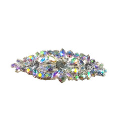 Hair Barrette Tension Clip Rhinestones Clear Silver Tone