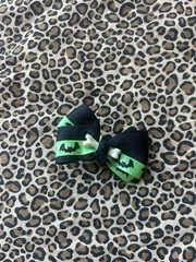 Green Black Halloween Bow Barrette Bat bone accents decorative hair clip