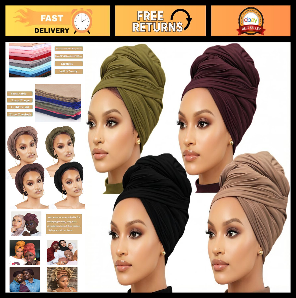 Stretch Head Wraps for Women | Large Hair Wraps, Hijab Scarves, Turban Headbands
