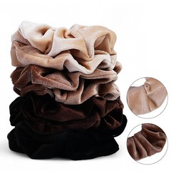 Velvet Scrunchies for Women – 8PCS Neutral Large Hair Ties – Black, Blonde, Dark