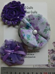 PURPLE SILVER & Floral WHITE Fabric Lace Mixes 60-75mm 3 Flower Pk G3 A NJC