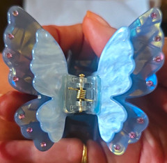 Butterfly Hair Claw Clip Blue Iridescent Plastic Rhinestone Accents Women
