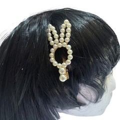 Pearl Bunny Hair Clip Gold Metal Accents Elegant Design Ladies Hair Accessory
