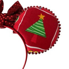 Winnie the Pooh Christmas Mickey Ears Headband Red Sequin Bow Holiday Handmade