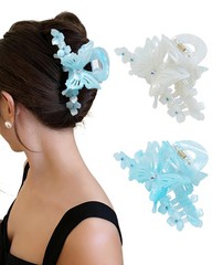 2Pcs 3D Strong Butterfly Claw Clips, Non Slip Cute Rhinestone Hair Set 4