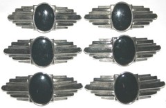 French Barrette Metal Hair Clip Silver Color Black Oval Vintage Made in France