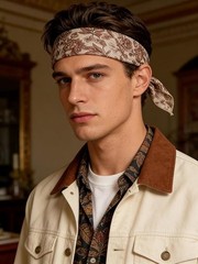 Retro Style #1 Brown Large Cotton Blend Hair Bandana Headband Head Wrap Neck