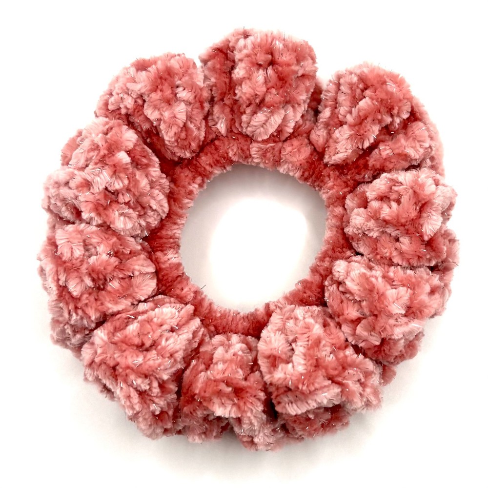 Sparkle Dusty Blush Crochet Velvet Scrunchies, Durable, Soft Polyester