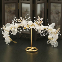 33cm Big Flower White Pearl Crystal Hair Head Band Accessories Bridal Wedding