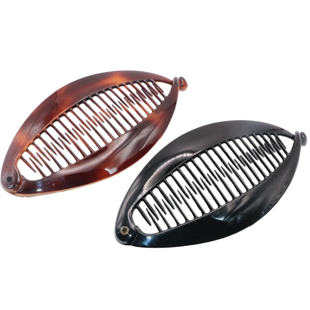 French Flat Fat Fish Set of 2 Shell Brown and Black Banana Hair Clips
