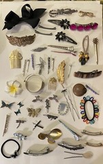 Over 50 Hair Pieces Vintage To New Inc. Beads Rhinestones Butterflies