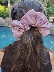 Maya Antonia Luxury Large Oversized Denim-Blue Organza Giant Hair Scrunchie