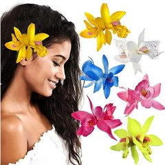 6 Pcs Hawaiian Flower Hair Clips for Women, Artificial Plumeria Hibiscus Flower