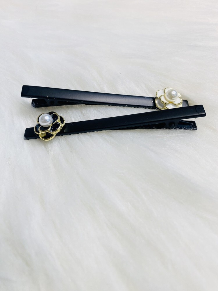 2 Camellia Flower Hair Clip White Black Pearl Women Fashion Accessories New