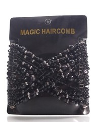 3 Double Hair Comb Magic Beads Elasticity Clip Stretchy Hair Combs Clips BLACK