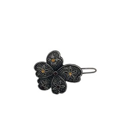 Vintage Hair Barrette Oxidized Silver Color,3 Gold Tone 3 Black Rhinestones 2″