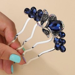 Blue Teardrop Crystal Hair Side Comb Teeths Floral Wedding Accessory Women