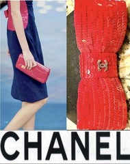 NEW Chanel 2008 Sequin Red Vintage Hair Bow Barrette Clip Dress Pin 34 36 38 40