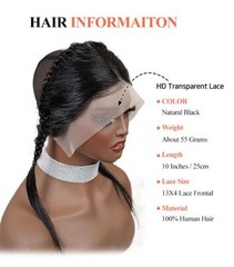 5″x1.6″ Transparent Lace Free Part Frontal Gele Wig, 100% Human Hair, 10″, 12″