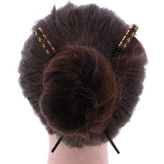 Set of Two 7 inch LongWooden Hair Sticks With Gem Tops for Women – Brown