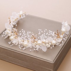 Big Flower White Pearl Crystal Hair Head Band Accessories Bridal Wedding