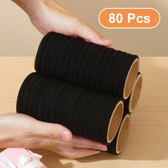 80Pcs Black Thick Hair Ties for Women, 2.36 in Large No Metal Ponytail Holders,