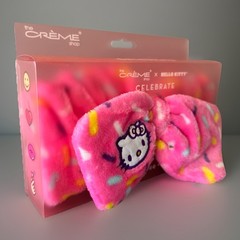 New Creme Shop Hello Kitty Celebrate Plush Spa Headband Hot Pink Sprinkle Design