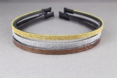Gold Silver Brown glitter sparkly thin skinny 3/16″ wide set 3 headband teeth
