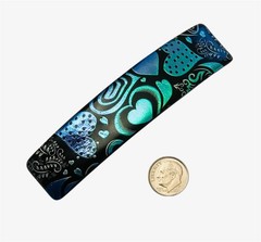 Dichroic Fused Glass Hair Barrette Handmade by Janet Wolery – 4” – GREEN HEARTS