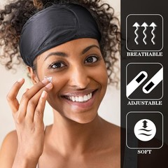 6 Packs Black Satin Spa Headband Silk Adjustable Spa Hair Wrap Facial Headband..