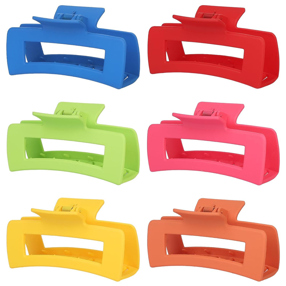 4 Inch Big Hair Claw Clips 6 Pcs Large Claw for Thick Hair Square Hair Clips for