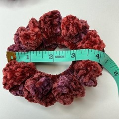 Crochet Scrunchie Oversized Hair Tie Set of 2 Red Plush Crushed Velvet Handmade