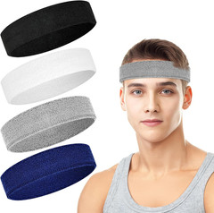 4 Pack Sports Headbands Men Women Sweat Bands Cotton Terry Running Gym Workout