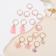 14 Pcs Pink Pearl Star Bear Butterfly Hair Braid Rings Ties Kids Accessories Set