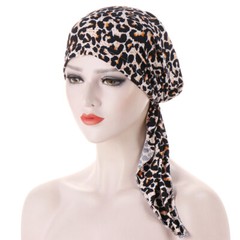 Women Stylish Leopard Zebra Print Turban Hat Slouchy Hair Long Tail Head Wrap